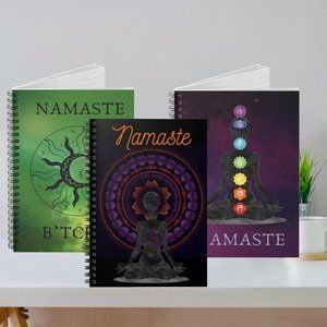 Set of 3 Notebooks, Spiral Bound, 2 Subject with Pocket each, Yoga/Namaste Theme